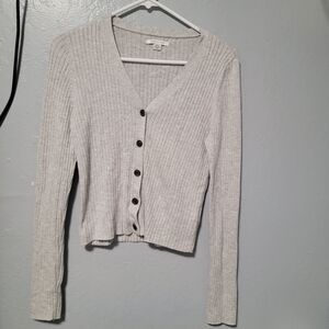 American Eagle Outfitters Light Gray Button-Up Cardigan